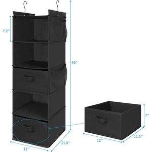 Organisateur de placard suspendu à 5 niveaux, étagère pliable en tissu avec crochets pour le rangement de la chambre à coucher, noir - Product Image 3