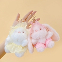 En gros, Porte-clés en peluche lapin Kawaii en dentelle avec bonnet et robe, jouet lapin en peluche doux, pendentif pour sac à dos, breloques cadeau d'anniversaire