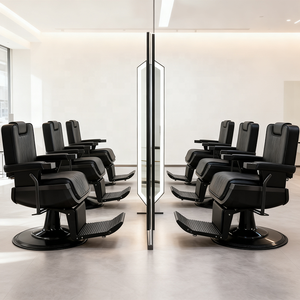 Fauteuil de coiffure inclinable haut de gamme entièrement noir avec pompe hydraulique et rotation, chaise de rasage moderne pour salon de barbier - Product Image 6