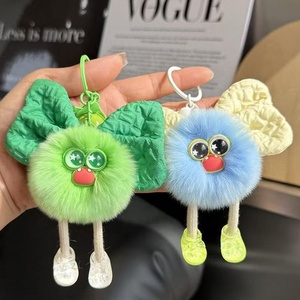 Pendentif Pompom en fausse fourrure de lapin Rex fait main, mignon, avec nœud, <span class=keywords><strong>porte</strong></span>-clés, breloque de sac et jouet en peluche en forme de personnage de dessin animé - Product Image 1