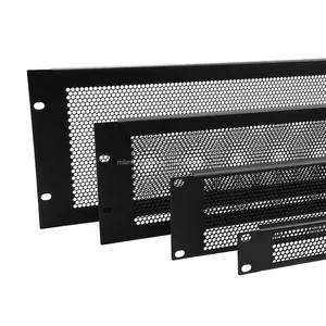 法兰穿孔钢制机架面板黑色或灰色金属网状通风空白面板，适用于19英寸标准服务器机架和机柜