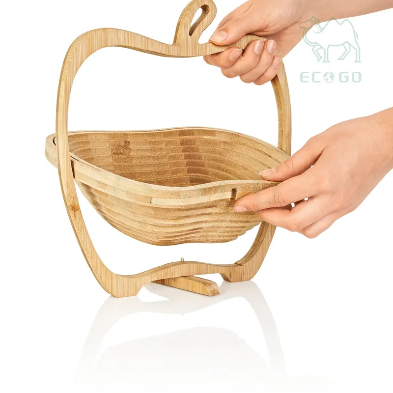 再利用可能なフルーツボウルバスケット折りたたみ竹フルーツボウルまな板アップルデザインの木製フルーツボウル