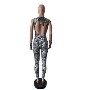 Viviblook Z403JP02 nuevo Bodycon leopardo sin mangas Venta caliente Halter espalda descubierta encaje hasta mono elástico con guantes de talla grande - Product Image 6