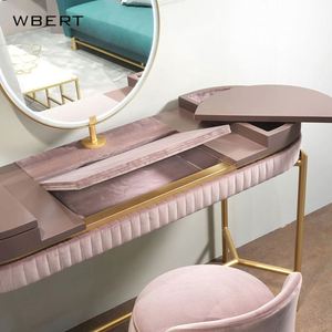 Tocador de lujo con luz italiana WBERT, tocador moderno minimalista de tela metálica, estación de maquillaje, combinación de escritorio, tocador de belleza - Product Image 4