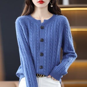 Robuuste jacquard gebreide trui voor dames, korte ronde hals, verdikt, herfst- en wintercardigan, stijlvol met knopen - Product Image 2