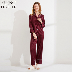 Conjunto de Pijama de Seda Satinada para Mujer, Marca Fung 6001, Cintura Elástica, Transpirable, Color Sólido, para Damas de Honor, Navidad - Product Image 6