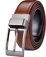 Sabuk Kulit Asli Reversibel Coklat dan Hitam 3.2CM Desain Baru untuk Pria dengan Gesper Putar