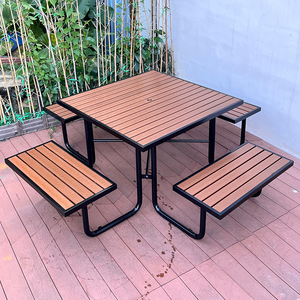 Đương Đại ngoài trời dã ngoại bảng 4 băng ghế chân thép mạ kẽm và WPC gỗ Top bảng thiết lập lý tưởng cho không gian công cộng nhà hàng - Product Image 6