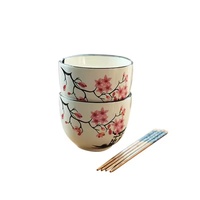 Offre Spéciale japonais style peint à la main en céramique bol de riz ensemble avec baguettes grande capacité nouilles bols