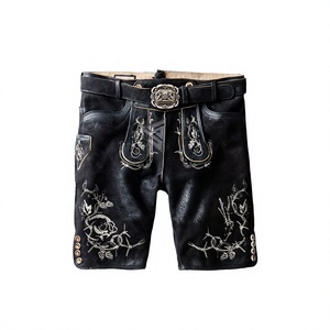 Pantalones cortos de cuero de cabra estilo vintage inspirados en la herencia tradicional bávara, con diseño folclórico para ocasiones festivas. - Product Image 1