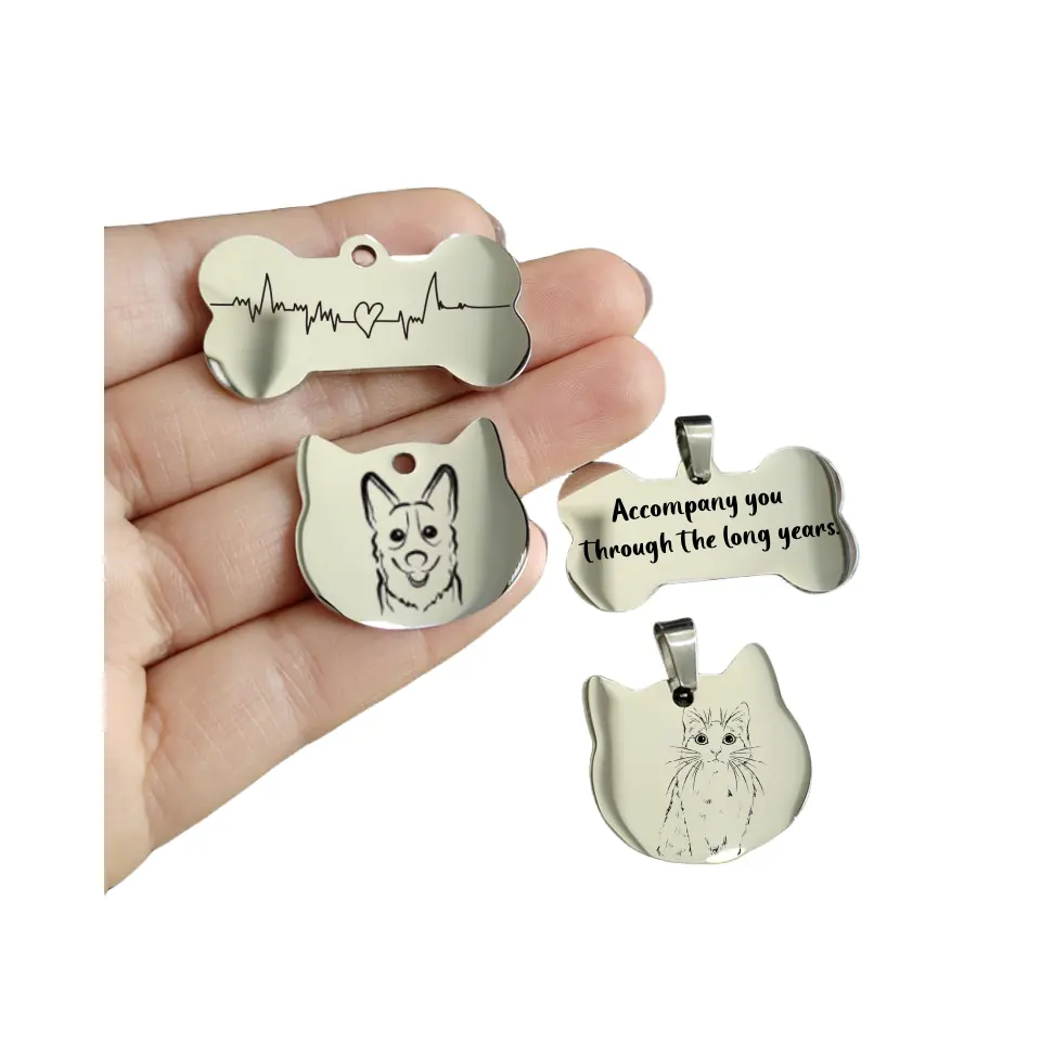 Pingente em branco para cachorro de estimação, pingente em aço inoxidável para gravação a laser, pingente em forma de gato, pingente com identificação anti-perda, oferta imperdível