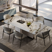 Table à manger rectangulaire moderne en marbre de luxe pour 6 à 8 personnes, pour salon, hôtel, usage domestique, imperméable et durable