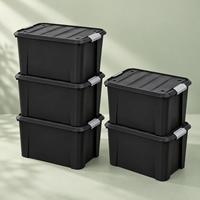 Boîte de rangement ménager en plastique PP 50L avec couvercle à loquet, organiseur de garage, bac de rangement pour buanderie