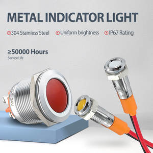 GQ6A-D/N 6mm小型金属製インジケーターライト、10cmワイヤー付き、IP67防水、赤黄緑青白の照光式インジケーターライト - Product Image 1