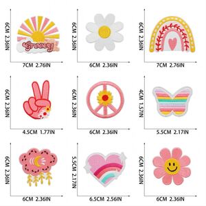 Iron on Embroidered Pink Style Sun Flower Cloud Rainbow butterfly Patches for Clothes Bag Decoration - Product Image 3