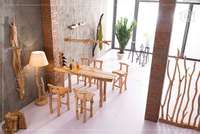 Ensemble de meubles en bois massif naturel Guansen Porte-bouteilles créatif Tabourets de bar Tables en rondins pour la décoration intérieure