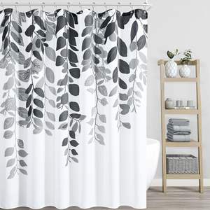 Rideau <span class=keywords><strong>de</strong></span> douche en polyester à motif floral botanique Art Déco, texture lin moderne, lavable, avec 12 crochets métalliques pour <span class=keywords><strong>salle</strong></span> <span class=keywords><strong>de</strong></span> <span class=keywords><strong>bain</strong></span> - Product Image 4