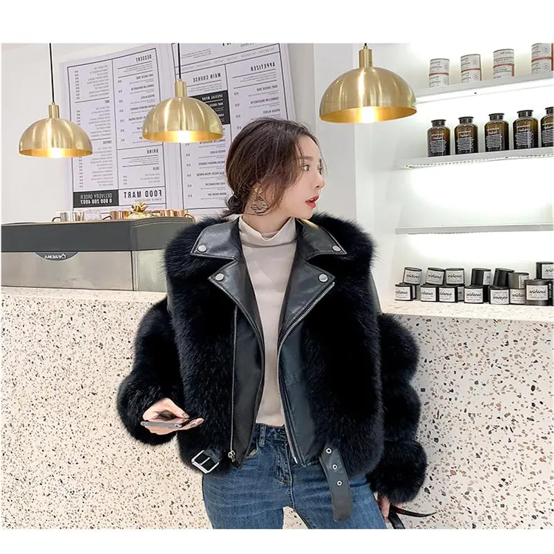 New Style Winter mode Lamm wolle Fox Fur Jacke Outwear Langarm Warm Fur Crop Coat für Frauen