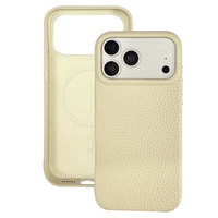 Étui de protection intégrale antichoc en cuir véritable magnétique texturé Litchi beige brillant pour iPhone 15 16 17 Pro Max