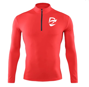 T-shirt de sport à manches longues vert foncé à col montant et demi-zip, compression, personnalisable en gros, directement de l'usine - Product Image 4