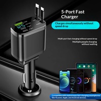 Cable Retráctil 5 en 1 de Carga Rápida USB para Coche, Cargador de Teléfono Móvil con Encendedor de Cigarrillos, Gran Venta