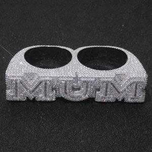 <b>925</b> <b>Silver</b> Custom Letter Double Finger Cuban <b>Ring</b> VVS Moissanite Prong Setting Iced Hip Hop Fine Jewelry Personalized Luxury - Product Image 3