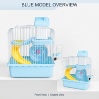 Kandang Hamster Persegi Dua Lapis Portabel dengan Platform Terangkat, Ringan, Tahan Lama, dari Kawat Plastik, Rumah Hewan Kecil, Dilengkapi Roda Latihan
