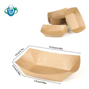 牛皮纸食品托盘，一次性牛皮纸食品纸船托盘可生物降解聚乳酸涂层快餐纸托盘
