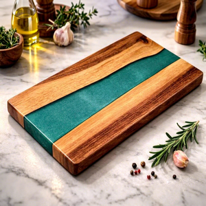 Planche à découper en bois naturel et résine, faite à la main, durable, pour la préparation des aliments, pour la maison et les restaurants - Product Image 1