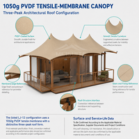 Tente de glamping familiale de luxe de 11 m avec toit en PVDF et isolation murale double vitrage pour projets hôteliers et complexes hôteliers LJ-12