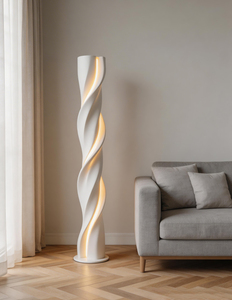 Lámpara de Pie Moderna de PETG con Diseño en Espiral, LED Blanco Frío, Control Táctil, Altura Ajustable, Pantalla Beige, Tamaño Grande para Decoración de Sala de Estar - Product Image 6
