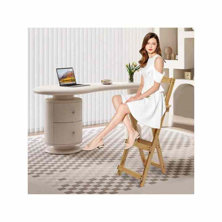 Portable Natural Bamboo Folding Bar Stool Backrest Footrest Counter Height Home Kitchen Island Breakfast No Assembly Required
