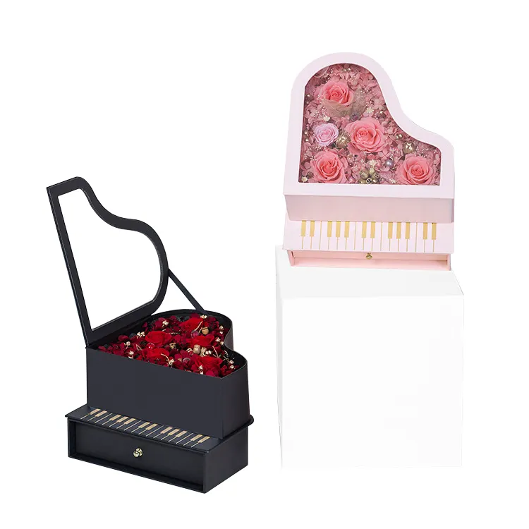 Piano forme fleur cadeau emballage de boîte de papier de mariage rose Saint-Valentin cadeau boîtes avec tiroir logo
