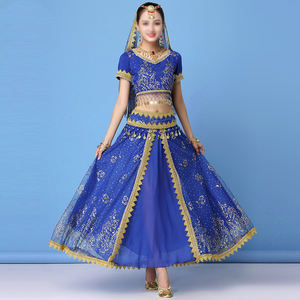 Festival princesa Noble jazmín disfraz indio danza del vientre velo <span class=keywords><strong>Top</strong></span> pantalones accesorios conjunto árabe Halloween Cosplay Bollywood - Product Image 4