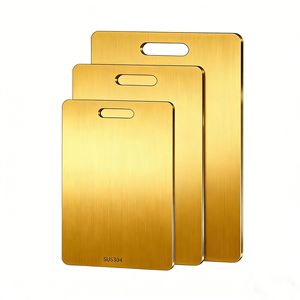 Planche à découper double face en acier inoxydable jaune doré, antibactérienne, résistante à la moisissure, portable, pour usage domestique et commercial - Product Image 2