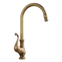 Robinet de cuisine et de salle de bain monocommande en laiton antique, à poser sur comptoir, col de cygne moderne, céramique, eau chaude et froide, pour hôtels, style classique