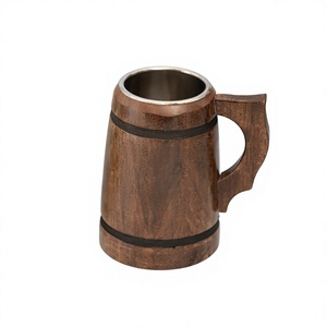 Jarra de Cerveza Artesanal de Madera Oscura con Inserto de Acero Inoxidable 304 |   Jarra de Cerveza Estilo Barril Vintage para Bar y Regalo para Padrinos de Boda - Product Image 1