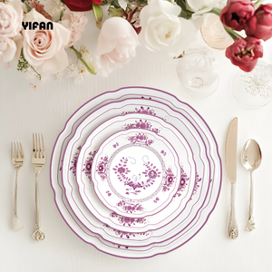 2025 New Design Eco-Friendly Wedding Ceramic Porcelain Dinnerware Set Pink Flowers Dishwasher Safe for Events Catering Rental - Product Image 4