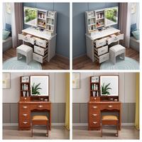 Vente directe d'usine, miroir LED exquis à 3 niveaux, plusieurs tiroirs, poignées argentées, tabouret assorti, coiffeuse