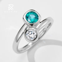 Rochime Simple Paraiba deux pierres lunette bague en argent 925 coupe ronde diamant bleu bijoux accessoires