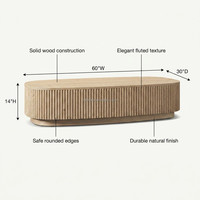 Table basse RH Modern American Heritage Oak, taille personnalisable, base à nervures cannelées, table de salon luxueuse et imposante en bois dur