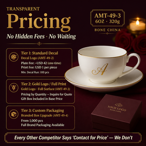 Taza y Platillo de Porcelana China con Baño de Oro Personalizado, Impresión de Logotipo OEM, Regalo Promocional Personalizado, MOQ Bajo 96 - Product Image 3