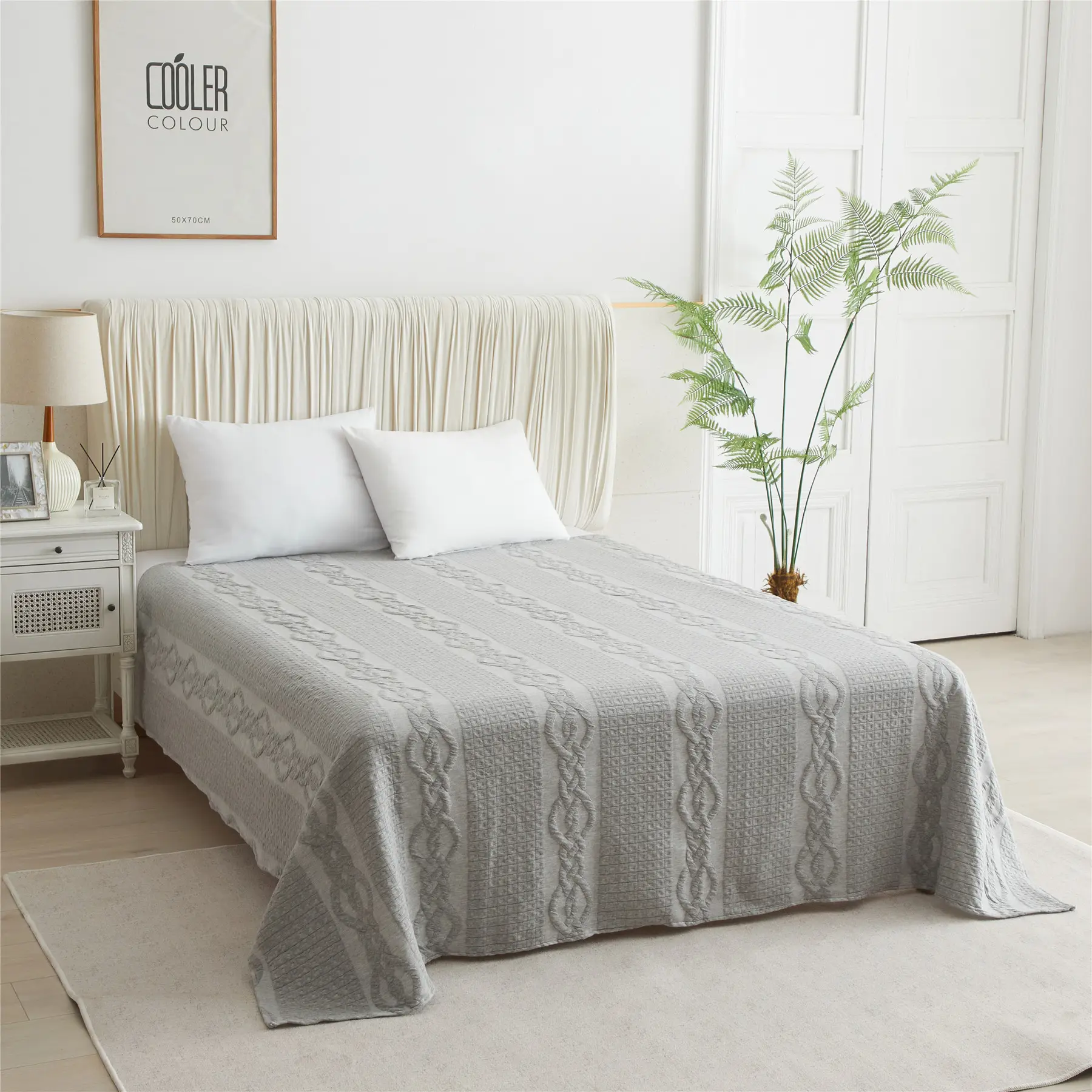 Atacado novo Design de Malha Jacquard Macio E Confortável Luxo Cinza Folha de Cama Plana