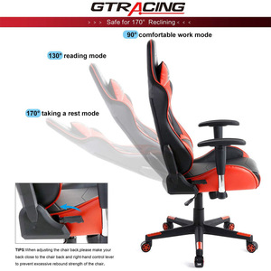 Silla de juego Gtracing, silla giratoria de oficina reclinable de cuero de 170 grados con reposabrazos fijos - Product Image 1