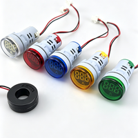 Meteran Panel Digital AD16-22DSA Akurasi Tinggi, Amperemeter 22MM, Pengukur Arus 0-100A, Indikator LED Lampu Pilot Merah Kuning Hijau Putih