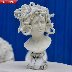 YOUFINE Buste de Méduse en marbre <span class=keywords><strong>blanc</strong></span>, sculpture grecque mythologique de la Gorgone sculptée à la main pour musée et bibliothèque - Product Image 4