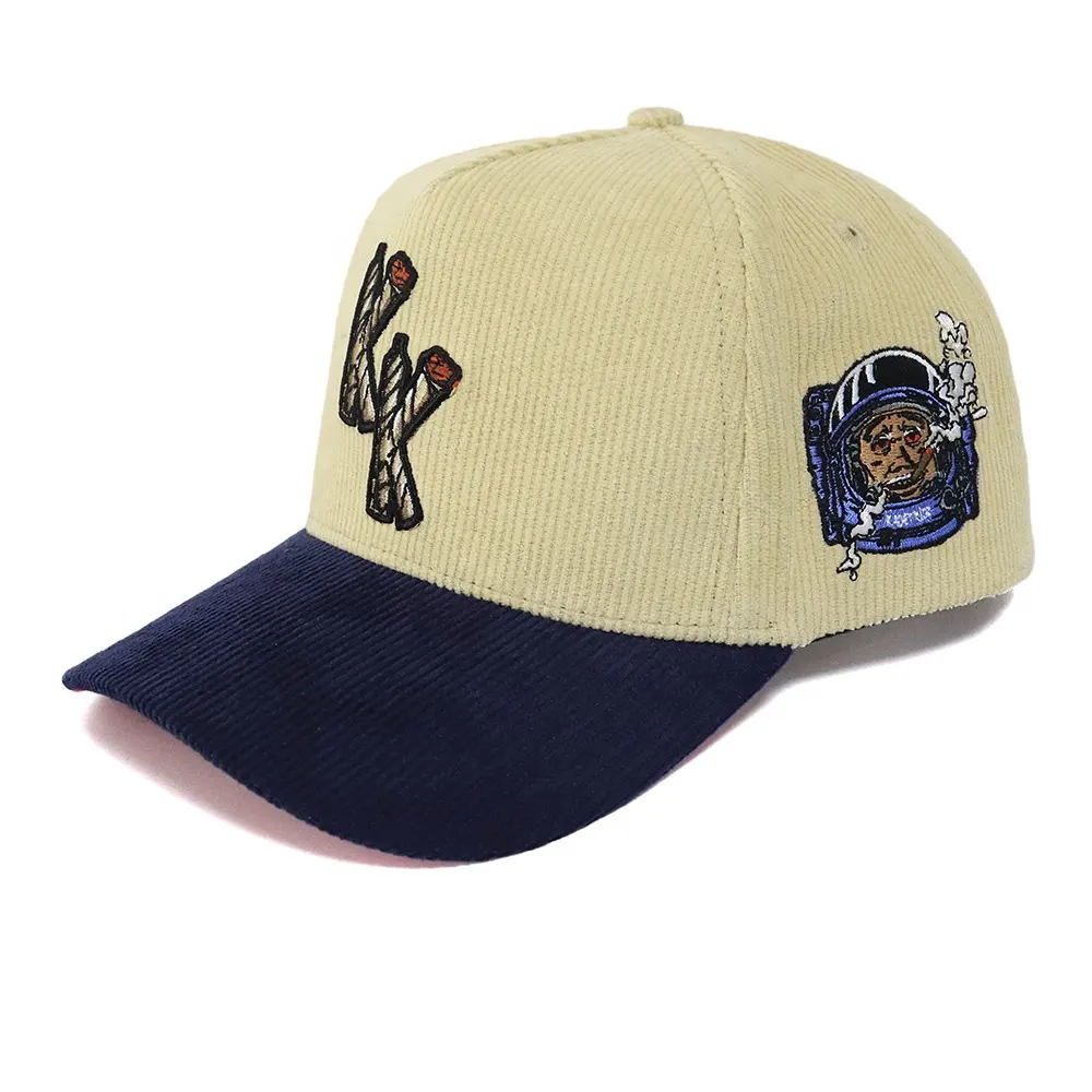 Gorras de béisbol de alta calidad con diseño personalizado para hombre, sombrero de béisbol de tela de pana ajustable con 5 paneles a presión