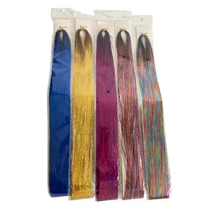 wholesale 120cm Silk Hair Tinsel extension Strands 48 inch Sparkling Shiny Hair Tinsel Party Highlights Glitter Synthetic Hair