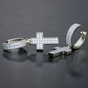 E648 <b>White</b> <b>Gold</b> Diamond <b>Cross</b> Earrings Women's Religious Ceremony Jewelry Round Brilliant Cut Natural Diamonds D Color - Product Image 4
