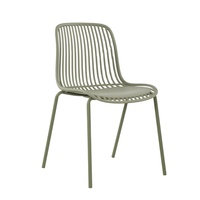 Chaise en plastique PP vert empilable confortable avec pieds en métal